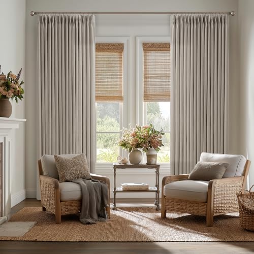 Dark Taupe Flax Linen Light Filter Pinch Pleated Curtains 100 Inches Long