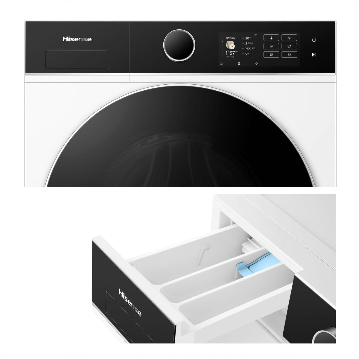 Hisense WD5I8043BWF Waschtrockner Slim Frontlader 8 kg 1400 U/min A Energieklasse Dampf Touch-Display