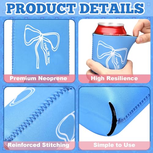 Image of SiliFine 12 Pcs Bachelorette Party Can Sleeves Bulk Coquette Bachelorette Party Decoration Cowgirl Can Sleeves for Bridal Shower Gifts(4 x 2.4 Inches,Blue Bow)