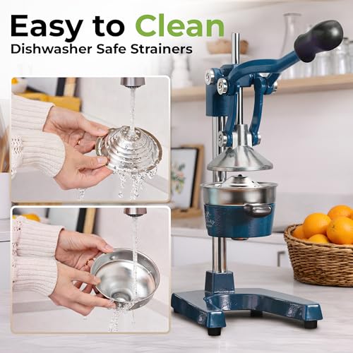 Image of Zulay Kitchen Cast Iron Juicer - Easy-to-Clean Heavy-Duty Manual Juicer, Professional Citrus Juicer - Stainless Steel Lemon Squeezer - Manual Citrus Press & Orange Squeezer - Orange Juicer - Navy