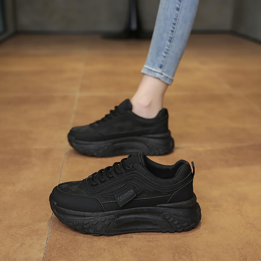 Chunky Platform Sneakers for Women,Cute Fashion Walking Dad Shoes,Black Pink and Beige