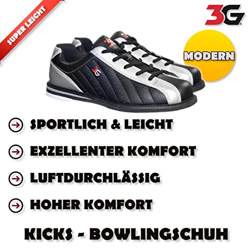 Foto von Bowling-Schuhe | 3G | Kicks – Sportlich moderner Schuh für Damen, Herren und Kinder | Ideal für Freizeit- und Hobbyspieler | Silber/Schwarz - Größe: 39