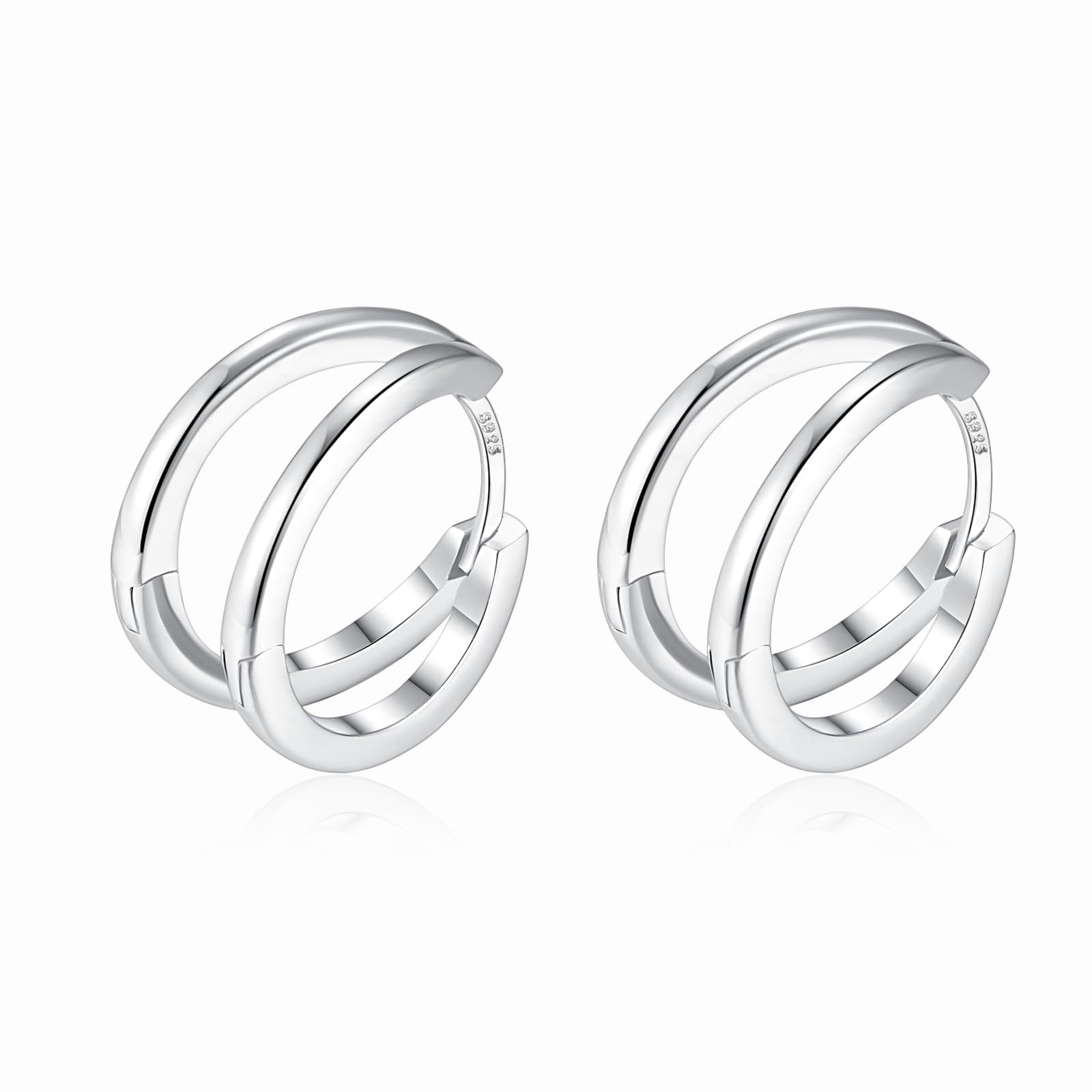 925 Silber Double Hoop Ohrringe Creolen, Kleine Hypoallergene Knorpel Huggie Ohrringe, Einzigartiges Geschenk für Frauen Mädchen 12mm