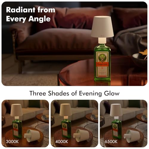 Image of Wireless Bottle Lamp for Living Room | 3 Colour Tones with Dimming | Rechargeable Touch Lampshade | Night Light for Bedroom | Birthday Gifts for Girls, Women, Wife (White, Iris)