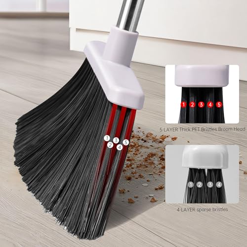 Image of Broom with Dustpan Combo Set, Hand Broom and Dustpan Set for Sweeping Indoor Angle Broom for Home Office Kitchen Lobby Floor Pet Hair Indoor&Outdoor Cleaning (White&Gray)