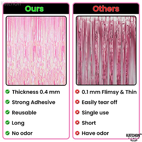 Image of KatchOn, XtraLarge Pink Streamers - 3.2x8 Feet Pack of 2 | Iridescent Backdrop for Pink Party Decorations, Slumber Party Decorations | Birthday Decor for Women, Bachelorette Party Bridal Shower