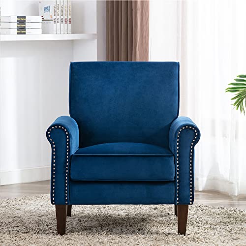 Morden Fort Bedroom Accent Chair, Velvet Upholstered Armchair For Living Room Bedroom Club Office-Navy Blue #TOP3