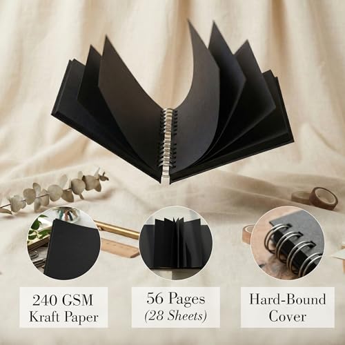 Image of Zaslan Scrapbook Album, 56 Pages /28 Sheets, 240 Gsm Thick Black Paper, Photo Album Scrapbook, Memory Book - Ideal for Your Scrapbooking Albums Art & Craft Projects (8.5 x 8.5 Inch)