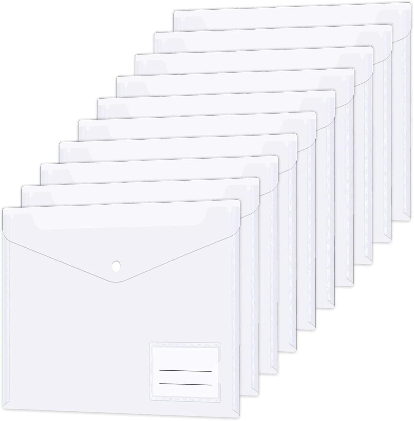 12 Pack Plastic Wallets A4 File Folders Plastic Transparent Document Folder with Label Pocket Snap Button Clear Files Envelope Pockets for Home, Office, School and Travel
