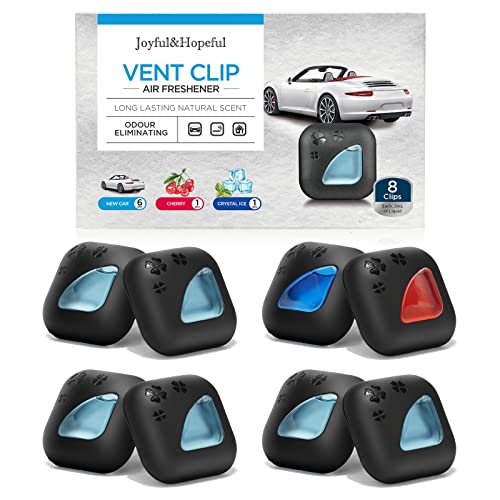 JOYFUL&HOPEFUL Car Air Fresheners Vent Clips Pack of 8, Odor Eliminator for Cars & Truck, 6pc New Car Scents,1pc Crystal Ice Scent,1pc Cherry Scent,Perfume Long Lasting 240days