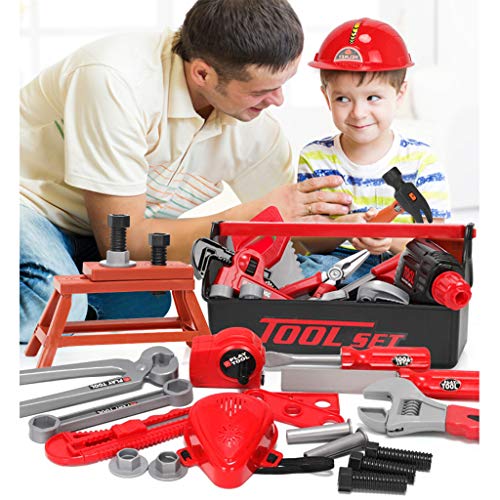 FD Toy Tool, FunDiscount 54 Pieces Kids Construction Toolbox Toy, Toddlers Pretend Play Yardwork Lawn Garden Equipment Tool Box Set Toy Tools for Age 3 4 5 6 7 8 9 Year Old Boys (Red) - Thumbnail 5