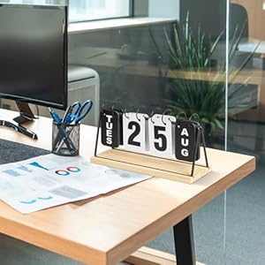 Metal Desk Calendar Standing Flip with Wooden Base Daily Perpetual Flip Calendar with Large Display Modern Farmhouse Desktop Calendar for Home Office Decor Reusable and Foldable