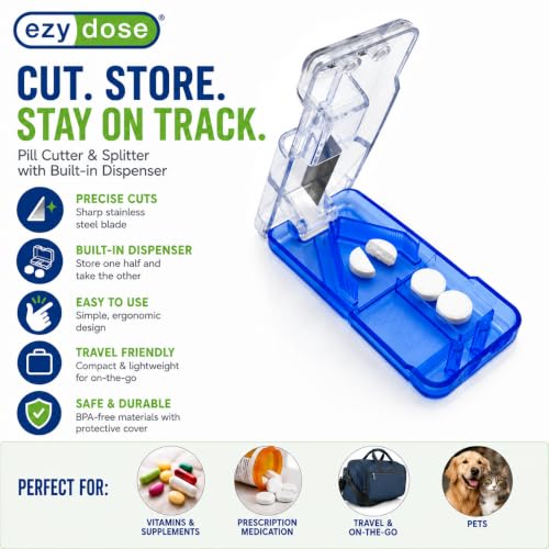 Image of Ezy Dose Pill Cutter & Splitter, Built-in Pill Dispenser, Color May Vary