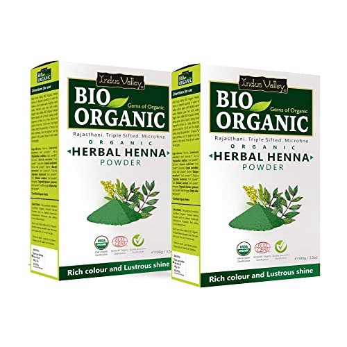 Indus Valley Bio-Organic Natural Henna Hair Color for Grey Hair – 100 g | Pure Indigofera Tinctoria Powder for Natural Hair Dye, Damage Repair & Healthy Hair Care | Pack of 2 (100 g × 2)