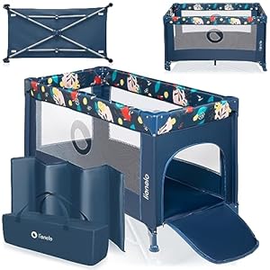 LIONELO Stefi Baby Laufstall, Kinderbett, Reisebett ab Geburt bis 15 kg, Seiteneingang, Sicherungssystem LockGuard, Blockade der Räder, Tragetasche, zusammenklappbar