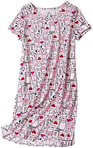 Women's Cotton Nightgown Sleepwear Short Sleeves Shirt Casual Print Sleepdress