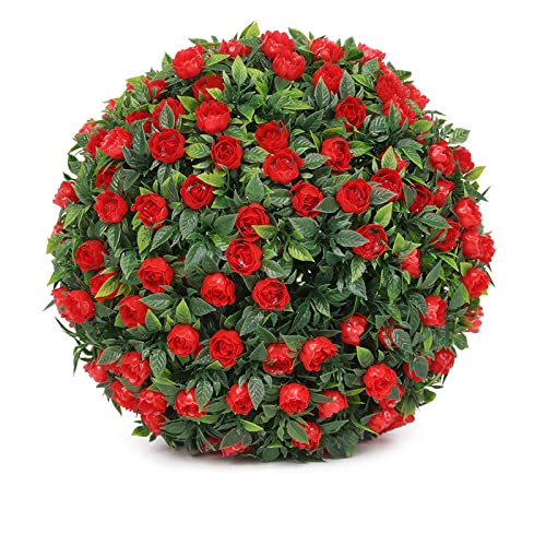 DAZZLEEX Bola de césped para paisajismo, bolas artificiales de rosas para colgar, cesta de jardín para plantas, estable a los rayos UV (A 20 cm)