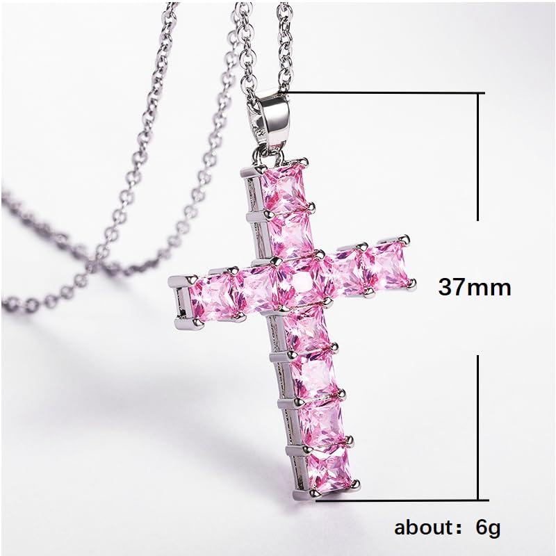 Cross Necklace Silvery Cubic Zirconia Cross Pendant Necklace Gifts for Women/Men4