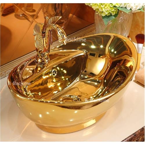 B Backline Ceramic Counter Top/Over Counter Wash Basin Table Top/Vessel Sink for Bathroom & Living Room 59 X 39 X 21 cm (Gold) (Basin n Tap) (B0CH4R9M6Z) Amazon Price History, Amazon Price Tracker