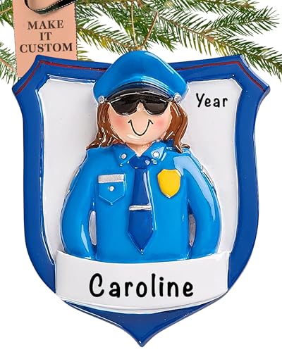 Personalized Police Ornament 2026 | 24h Customized, Laser Engraved First Responder Christmas Ornaments for Tree | Custom Police Badge Woman Keepsake Gift for Law Officers