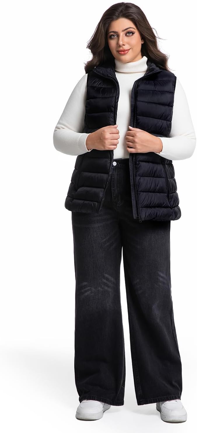 Women’s Plus Size Puffer Vest Lightweight Packable Down Alternative Quilted Sleeveless Jacket with Pockets. - Image 4