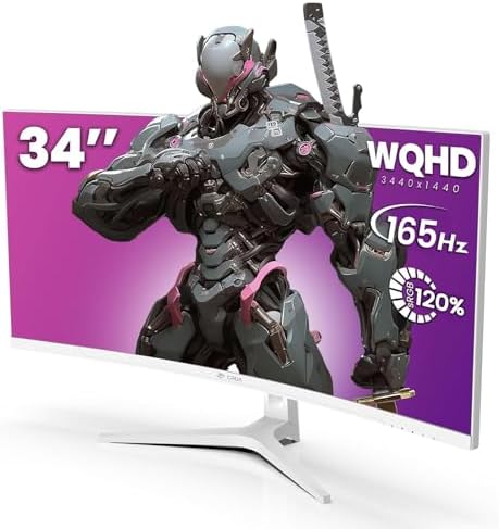 CRUA 34" UWQHD 165Hz White Curved Gaming Monitor, 21:9 Ultrawide, 1500R VA