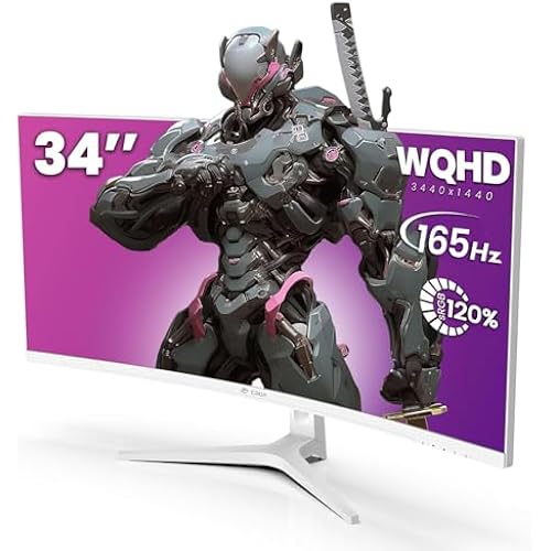 CRUA 34" UWQHD 165Hz White Curved Gaming Monitor, 21:9 Ultrawide, 1500R VA