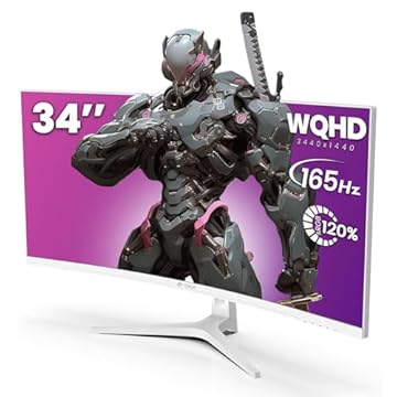 CRUA Monitor De Jogos Branco De 34 Polegadas 144Hz 21:9 1500R Ultra Amplo Monitor Curvo, Wqhd (3440X1440P) 99%Srgb Va Painel Monitor De Computador Suporte Amd Freesync, Hdmi 2.0 E Dp1.4, Montável Em