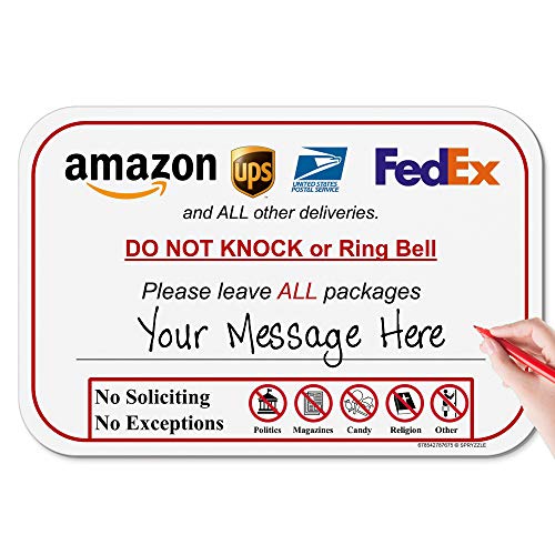Please Do Not Knock Or Ring Doorbell - Leave Package Sign Blank, Write Your Own Delivery Message, 6" X 9" No Rust Pvc Will Not Scratch, Easy To Mount W/Included Adhesive, Made In Usa By Spryzzle #TOP18