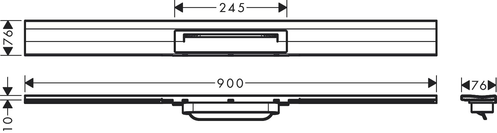 hansgrohe RainDrain Flex - Caniveau de douche linéaire 900 mm, Siphon de sol à découper pour installation contre le mur, Noir mat, 56052670