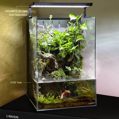 Landen AT30 Aqua Terra Tanks Terrarium All in One, Integrated Paludarium, Light, Water Pump, Mist-Flower and Mat Included, Waterfall and Rain Forest Aquatic Landscape, 11.81 "L x 11.81" W x 17.71 "H