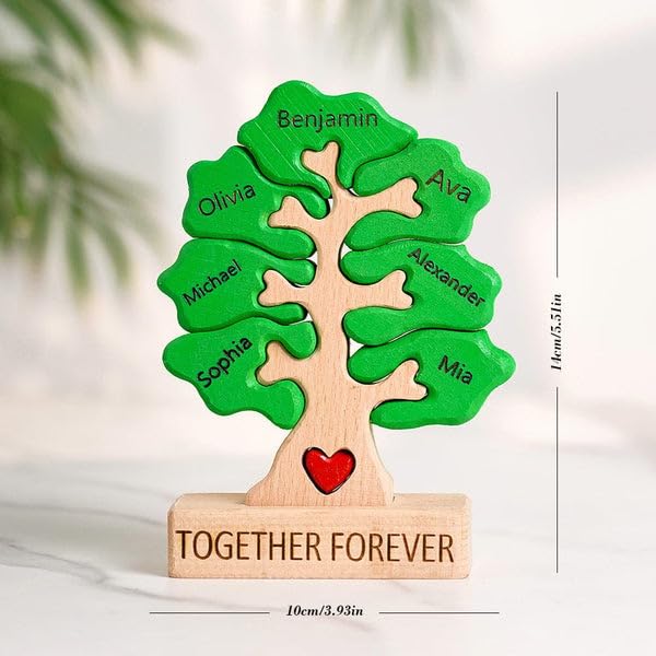 Personalized Wooden Name Puzzle - Custom 1-8 Family Member Names, Heart-Shaped Walnut Decor For Mom, Wedding, Gift