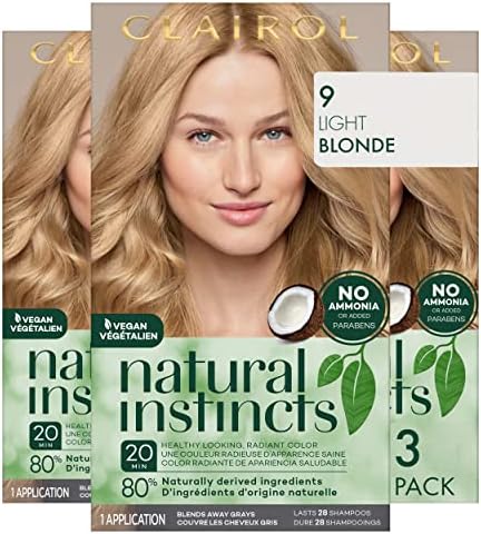 Clairol Natural Instincts Demi-Permanent Hair Dye, 9 Light Blonde Hair Color, Pack of 3