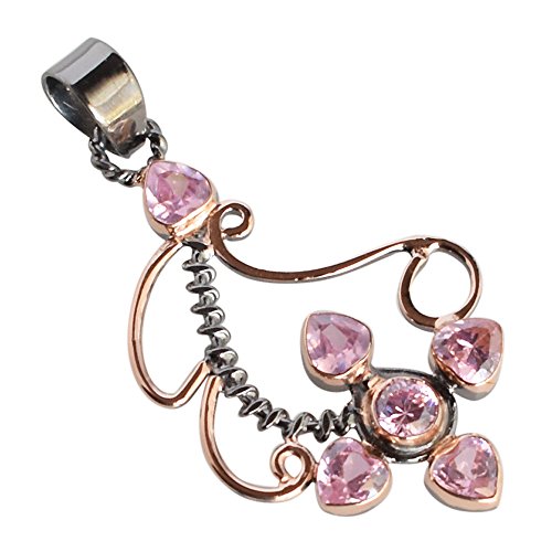 Collier avec pendentif en argent sterling 925 quartz rose et pierre précieuse naturelle femme