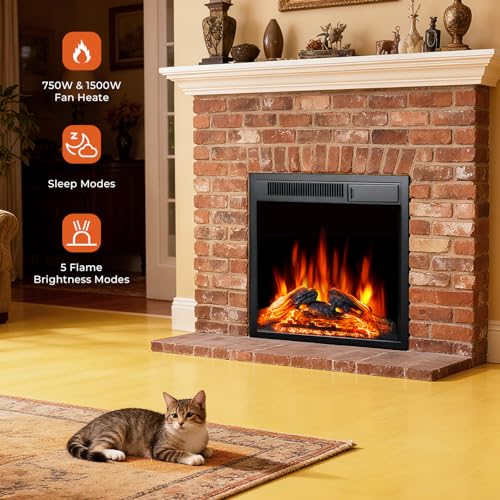Image of R.W.FLAME Electric Fireplace Insert, Wall Fireplace Electric with Remote Control, Realistic Log Recessed Electric Stove Heater, 7 Color Adjustable Flames, 2 Modes Heat, 750 /1500W (22''X23'')