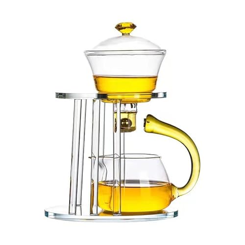 Fire Kirin Lazy Kungfu Tea Set Semi Automatic Drip Rotating with Infuser Glass Teapot Set for Home/Office (Transparent), medium, FT016