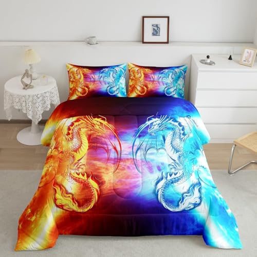 Image of Feelyou Ice Fire Dragon Bedding Set Toddler Size 3Pcs for Boys Teens Kids