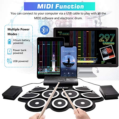 VEEtop 9 Pads Electronic Drum Set,Bluetooth Upgraded Version, Thickened Hand Roll Up Electric Drum Practice Pad, Built-in Speakers, Bluetooth, MIDI, Christmas Holiday Birthday Gift for Kids, Beginner