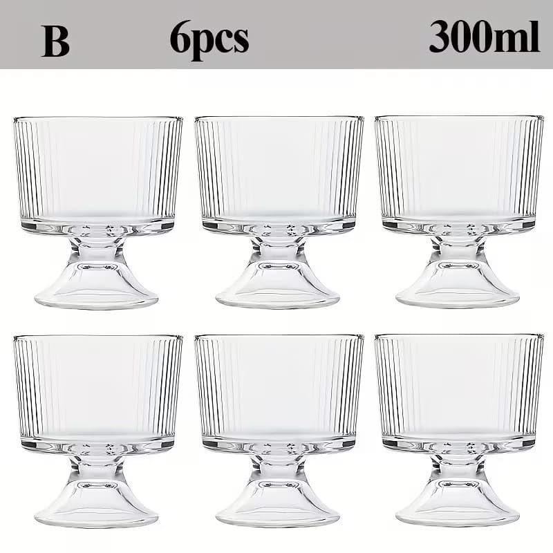 Image of PrimeWorld Glass Dessert Bowls 300 ml - Set os 6 Pcs | Footed Trifle Bowls & Crystal Glass Cups for Ice Cream, Fruits, Pudding, Snacks & Desserts