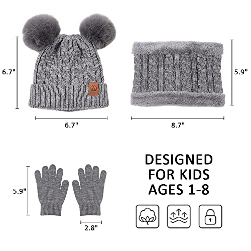 Image of Yuoahcn Kids Winter Beanie Hat Scarf Gloves Set Knit Warm Toddler Winter Cap Gloves Neck Warmer for Boys Girls 1-8 Year