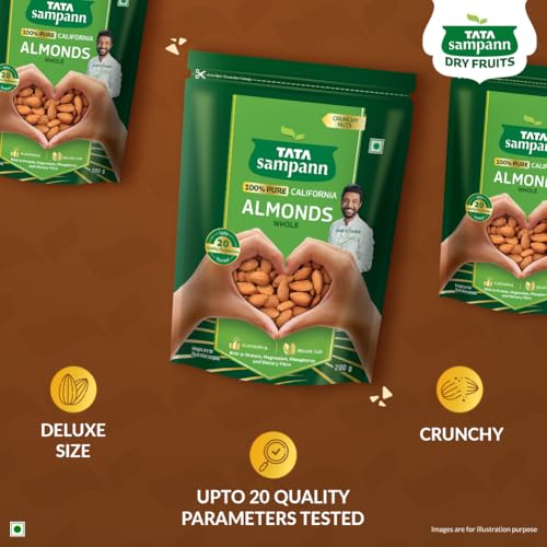Image of Tata Sampann Pure California Almonds /Badam Whole, 200g, Real Nuts, High in Fiber, Badam Giri, Rich in Protein, Magnesium, Phosphorus and Dietary Fibre, Nuts & Dry Fruits, Value Pack (Pack of 3)