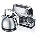 Arendo Edelstahl Wasserkocher + 4-Scheiben Toaster inkl. Brötchenaufsatz +Eierkocher für 1-6 Eier