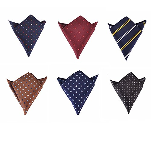 Hello Tie Men's Jacquard Pocket Squares Handkerchiefs, 6pcs/ lot Set 3, One Size