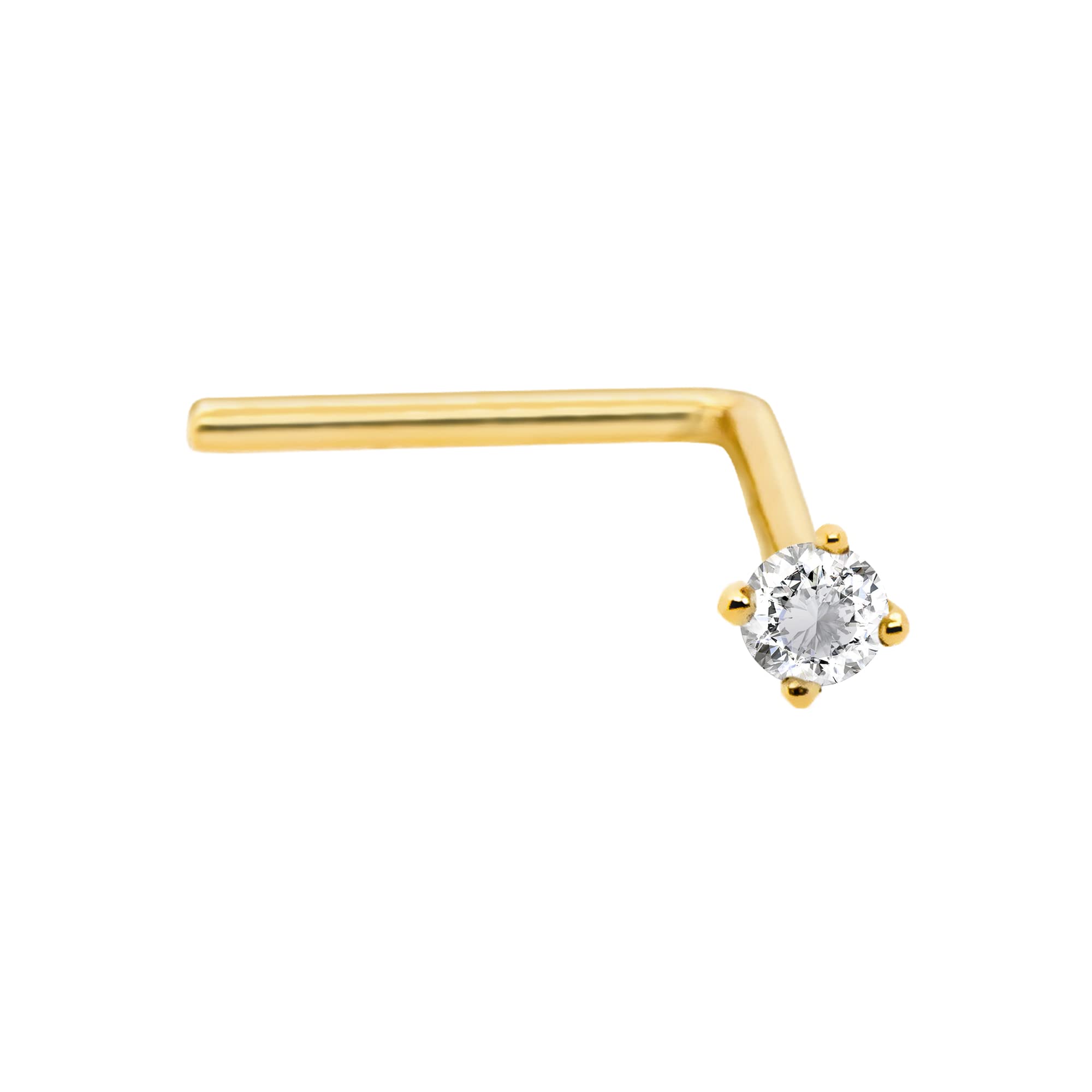 14Kt Gold Real Diamond Nose Stud 22G L-Shape Nose Ring Stud - Nose Piercing Jewelry - April Birthstone