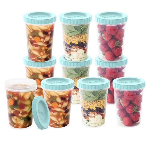 Bentgo Prep - 20 Piece 32 fl oz Leak-Proof Deli Containers with Lids, Food Storage for Meal Prep, Twist-Top, Reusable, PFAS & BPA-Free, Stackable, Microwave, Freezer & Dishwasher Safe (Aqua Splash)