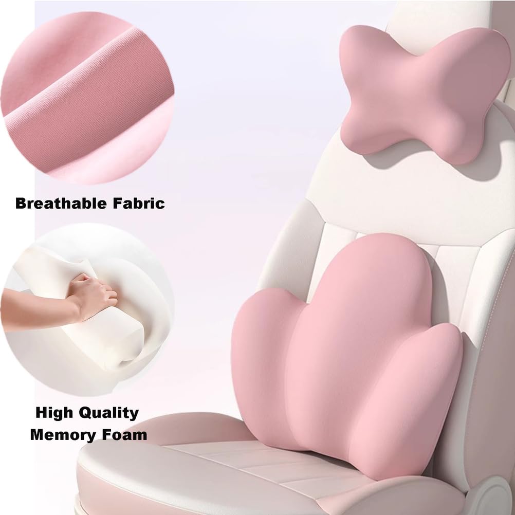Cuscino Lombare Auto, Supporto Lombare Auto in Memory Foam, Cuscino Lombare Ergonomico, Cuscino Lavabile per Auto, Ufficio, Viaggio,Rosa