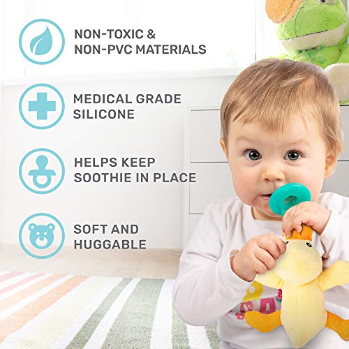 Image of Duck Stuffed Animal Detachable Pacifier Holder, Latex-Free Soother with Stuffed Toy, Calming and Easy to Clean Baby Stuff, Newborn Pacifier- BabyLuv