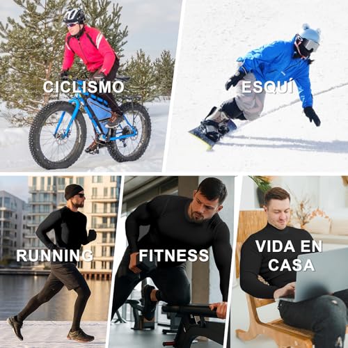 VanKee Camisetas Térmicas Hombre Ropa Térmica Hombre Transpirable Elasticidad Invierno Camisetas Térmicas Manga Larga Secado Rápido Ligereza Compresión Térmicas Cape Base para Esquí Ciclismo Viajar