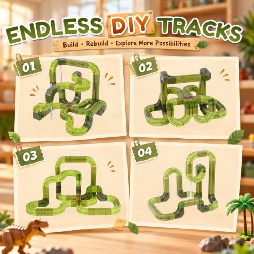 Image of Electric Train Set with 3D Magic Flexible Race Tracks for Kids, Race Car Track Easy to Detach and Store for 3 4 5 6 7 8 Years Old Boys Girls (Large)