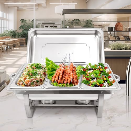 Jacgood Warmhaltebehälter Essen - Erstklassiger Edelstahl Chafing Dish - Warmhaltebehälter für Speisen inkl. Anleitung - Speisenwärmer ideal für Events und Partys (4 Set 1/3 GN -Behälter) – Bild 7